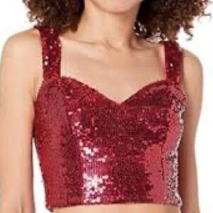 Macrina Elegant Red Sequin Corset Top Bustier velco closure Sz M Women